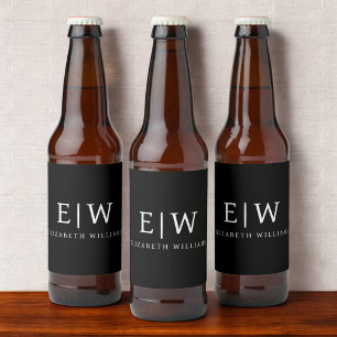 Zwart Minimalistisch Modern Monogram Elegant Bier Etiket