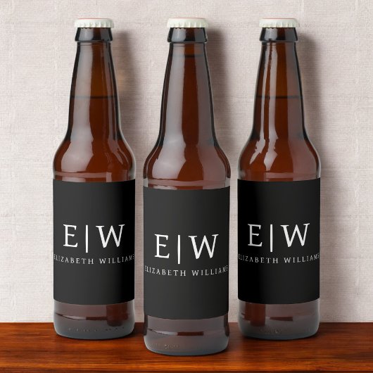 Zwart Minimalistisch Modern Monogram Elegant Bier Etiket