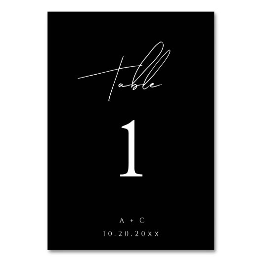 Zwart Minimalistisch Modern Nummer Bruiloft Tafel Kaart (Achterkant)
