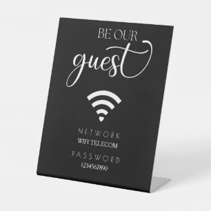 Zwart Minimalistisch Modern WiFi Wachtwoord Trouwb Reclamebord Met Voetstuk