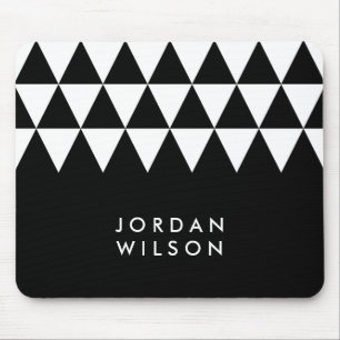 Zwart minimalistisch modern wit driehoekspatroon muismat