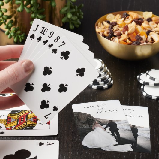 Zwart Minimalistisch Modern Zijn & Haar Custom Fot Pokerkaarten (Insitu)