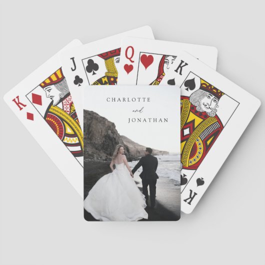 Zwart Minimalistisch Modern Zijn & Haar Custom Fot Pokerkaarten (Achterkant)