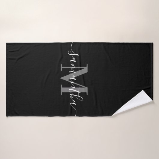 Zwart Minimalistisch Monogram Badhanddoek (Badhanddoek)
