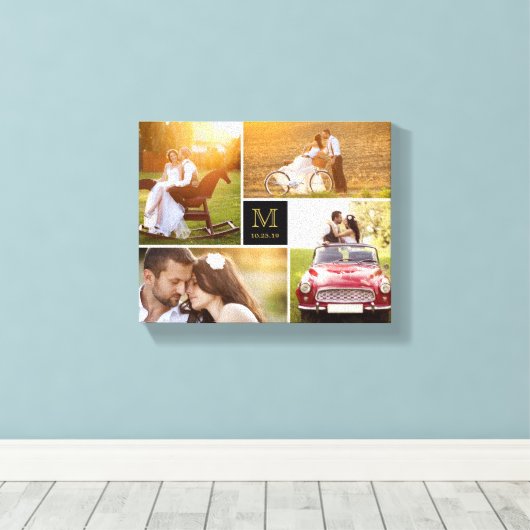 Zwart Minimalistisch Monogram Bruiloft 4 Fotocolla Canvas Afdruk (Insitu (Houten vloer))