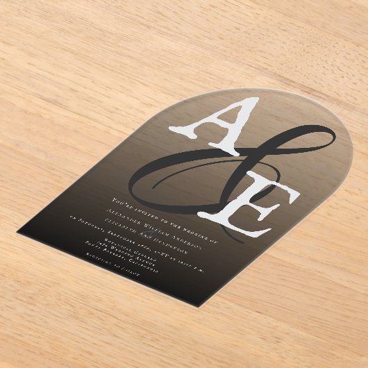 Zwart minimalistisch monogram bruiloft acryl uitnodigingen (Laagn)