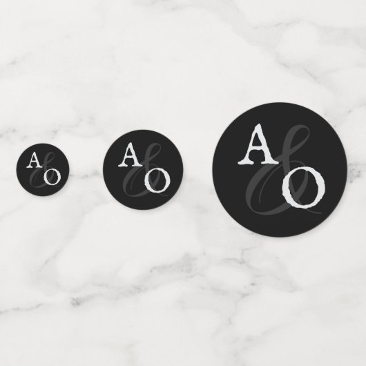 Zwart minimalistisch monogram bruiloft confetti (Voorkanten)