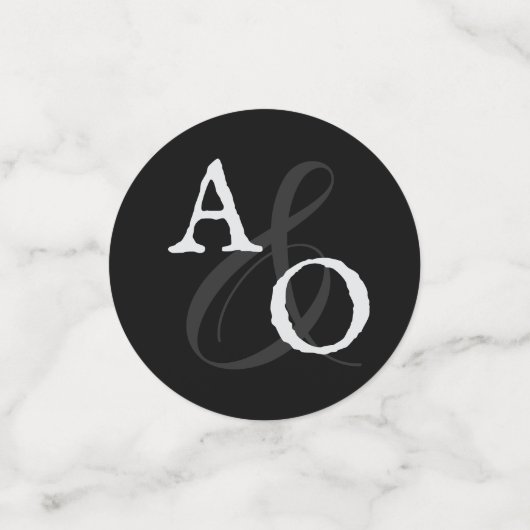 Zwart minimalistisch monogram bruiloft confetti (Kleine voorkant)