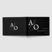 Zwart minimalistisch monogram bruiloft gastenboek (Volledig)