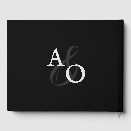 Zwart minimalistisch monogram bruiloft gastenboek (Achterkant)