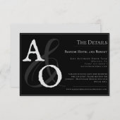 Zwart minimalistisch monogram bruiloft informatiekaartje (Voorkant / Achterkant)