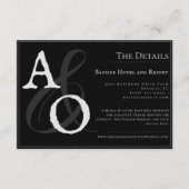 Zwart minimalistisch monogram bruiloft informatiekaartje (Voorkant)