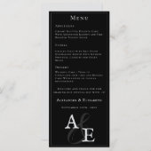 Zwart minimalistisch monogram bruiloft menu (Voorkant / Achterkant)