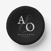 Zwart minimalistisch monogram bruiloft papieren kommen (Voorkant)