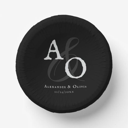 Zwart minimalistisch monogram bruiloft papieren kommen (Voorkant)