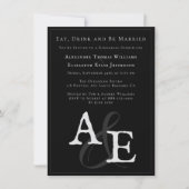 Zwart minimalistisch monogram bruiloft repetitie d kaart (Voorkant)