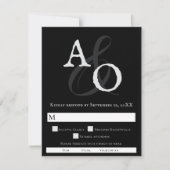 Zwart minimalistisch monogram bruiloft RSVP kaartje (Voorkant)