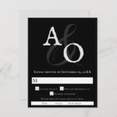 Zwart minimalistisch monogram bruiloft RSVP kaartje (Voorkant / Achterkant)