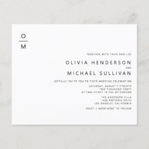 Zwart Minimalistisch Monogram Bruiloft Uitnodiging