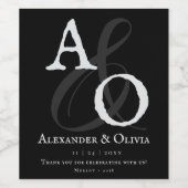 Zwart minimalistisch monogram bruiloft wijn etiket (Enkel label)