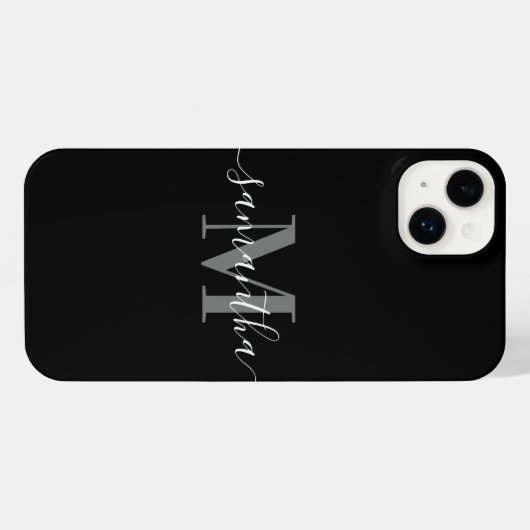 Zwart Minimalistisch Monogram iPhone Hoesje (Achterkant horizontaal)