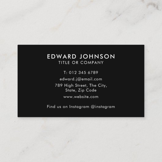 Zwart Minimalistisch Monogram Modern Professioneel Visitekaartje (Achterkant)