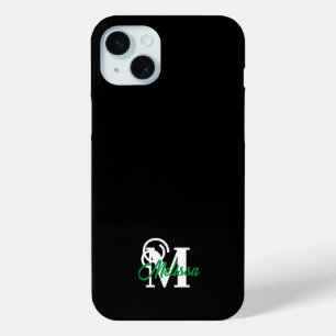 Zwart minimalistisch monogramed iPhone 15 mini hoesje
