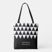 Zwart minimalistisch naamwit driehoekspatroon tote bag (Achterkant)