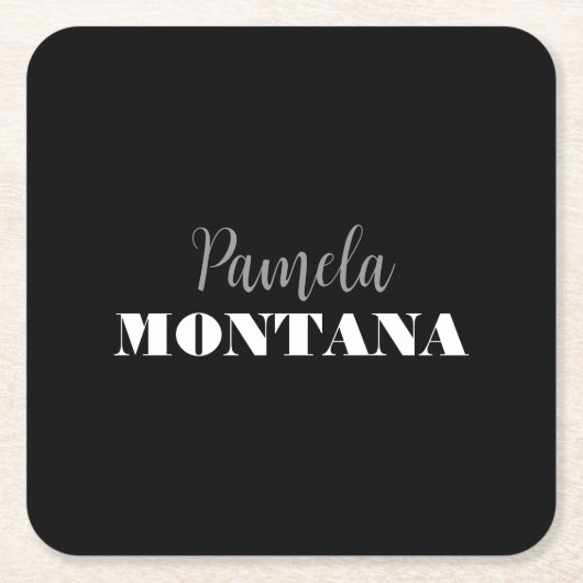 Zwart Minimalistisch Persoonlijk Modern Kartonnen Onderzetters (Voorkant)