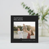 Zwart minimalistisch prettige feestdagen familie f feestdagenkaart (Staand voorkant)