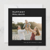 Zwart minimalistisch prettige feestdagen familie f feestdagenkaart (Voorkant)