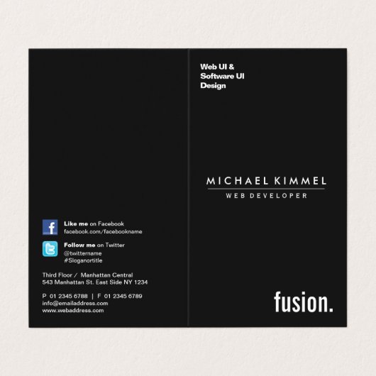 Zwart minimalistisch Professional Visitekaartje (Buitenkant ongevouwen)