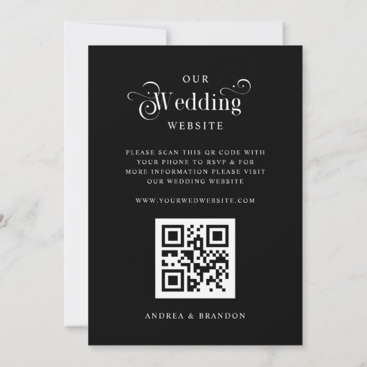 Zwart minimalistisch QR-codeweduwschap met Retro i Kaart (Achterkant)