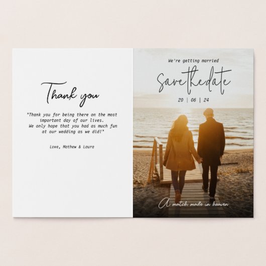 Zwart Minimalistisch Save the Date Met Foto, Boho Folie Kaarten (Binnen)