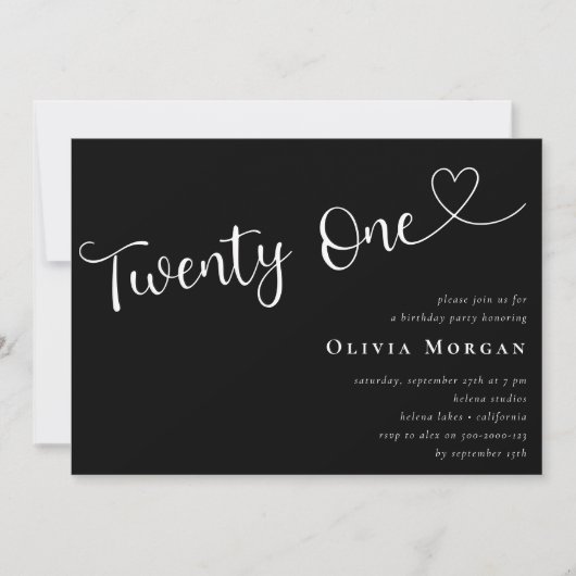 Zwart minimalistisch script 21ste verjaardag kaart (Voorkant)