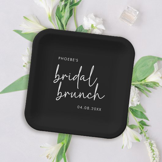 Zwart Minimalistisch Script Bridal Brunch Papieren Bordje