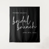 Zwart Minimalistisch Script Bruids Brunch Achtergr Wandkleed (Voorkant)