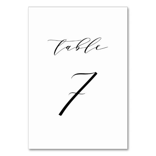 Zwart minimalistisch script bruiloft-nummer 7 kaart (Voorkant)