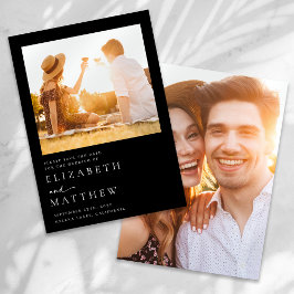 Zwart minimalistisch script foto bruiloft save the date