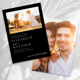 Zwart minimalistisch script foto bruiloft save the date