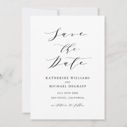 Zwart minimalistisch script Opslaan Datum bekendma Kaart (Voorkant)