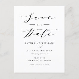 Zwart Minimalistisch Script QR Code Save the Date Briefkaart