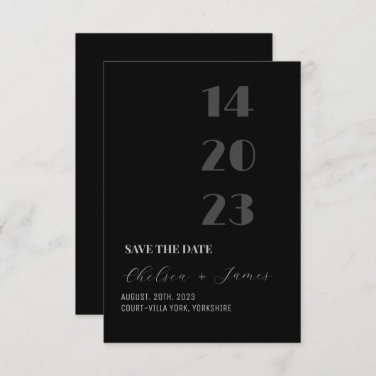 Zwart-minimalistisch script: sla de datum op save the date (Voorkant / Achterkant)