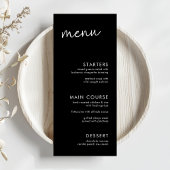 Zwart Minimalistisch Script Vrijgezellenfeest Menu