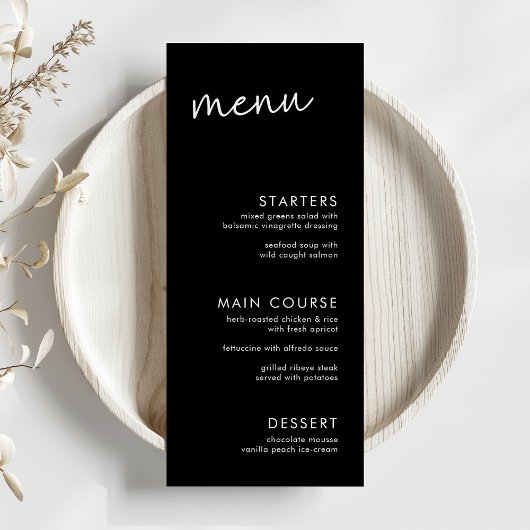 Zwart Minimalistisch Script Vrijgezellenfeest Menu