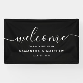 Zwart minimalistisch script Welkom op het huwelijk Spandoek