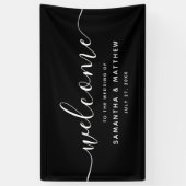 Zwart minimalistisch script Welkom op het huwelijk Spandoek (Verticaal)