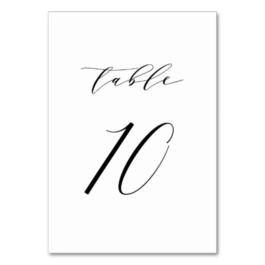 Zwart minimalistisch scriptweduwentabel nummer 10 kaart (Voorkant)
