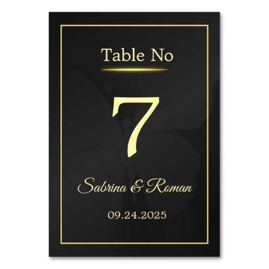 Zwart Minimalistisch tabelnummer Kaart (Achterkant)