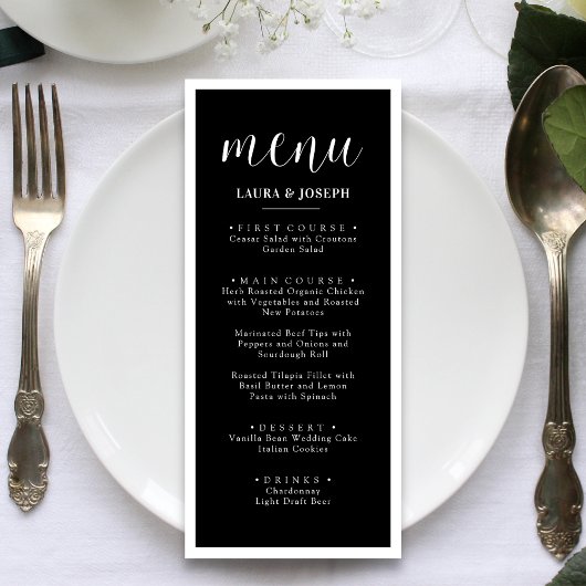 Zwart Minimalistisch Trouwdiner Menu